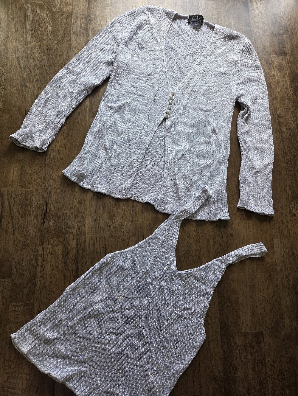 CLASS Roberto Cavalli Sparkle Lilac Ribbed Knit Tank & Cardigan Made In Italy